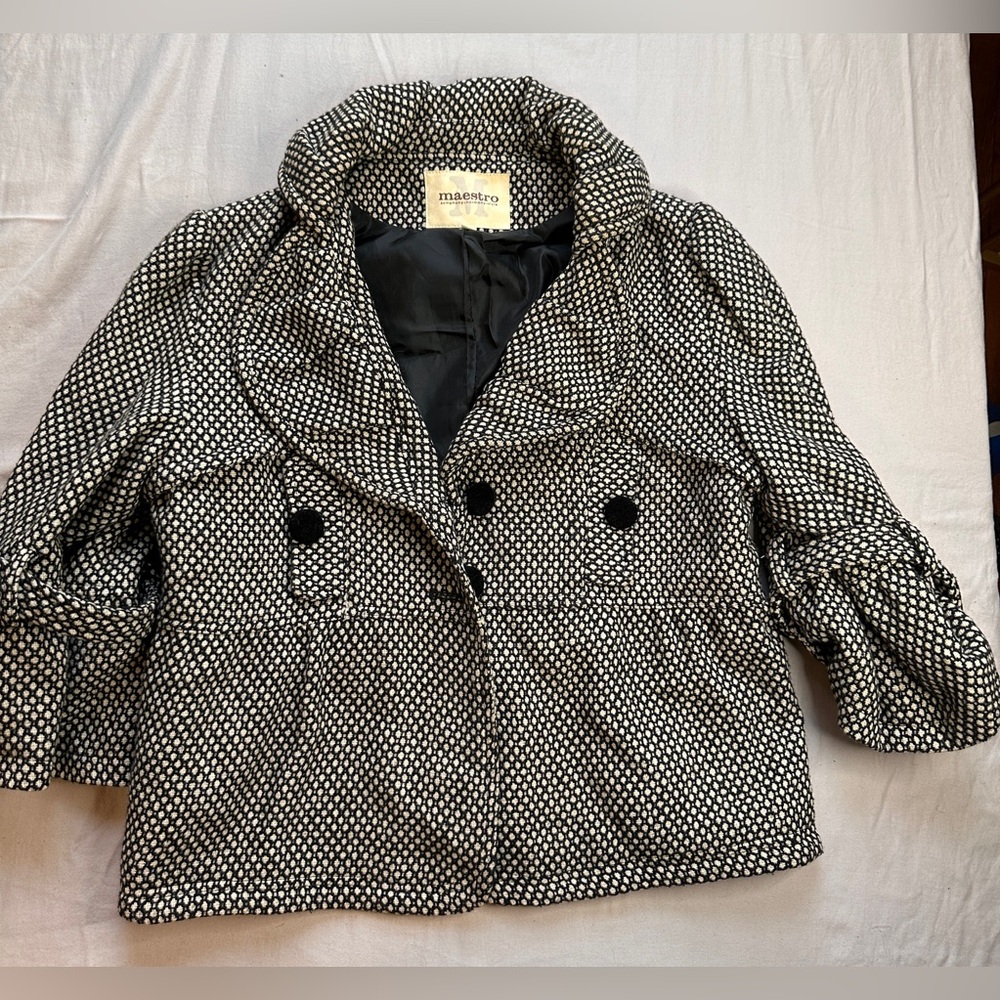Massimo Dutti Black and Cream Patterned Jacket Size L